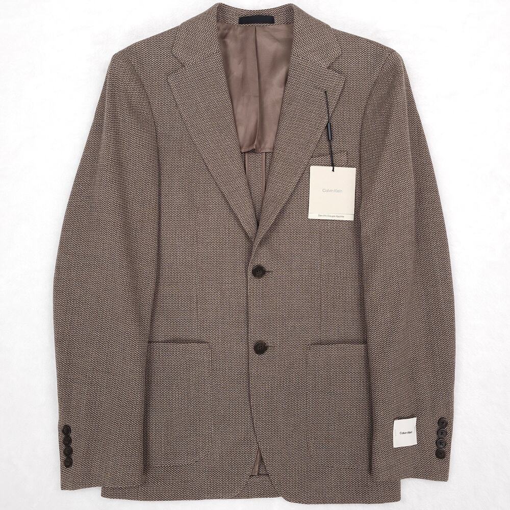 Calvin Klein Mens Slim Fit Sport Coat Blazer 38S Brown Textured Stretch Wool NWT